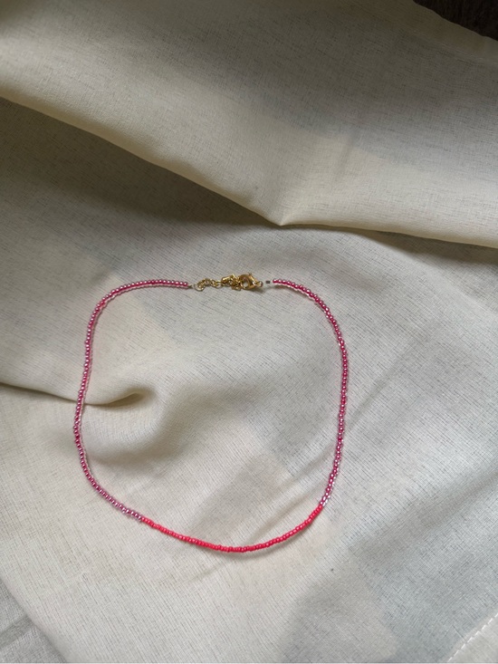 Jewelry - Pink Beaded Necklace with Gold Clasp